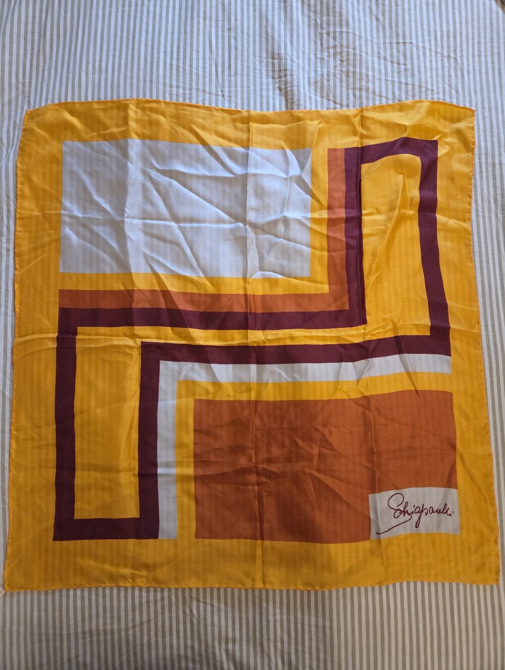 Vintage Schiaparelli Silk Yellow Geometric Scarf